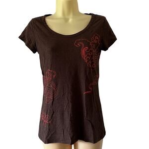 Denim by Old Navy Brown Print Tee Shirt Woman Size Small Scoop Neck